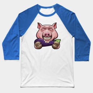 SNAX Pig eating eggplant Baseball T-Shirt